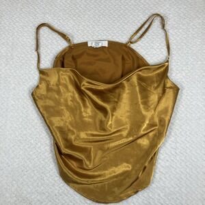 Life Gold Satin Cowl Neck Tank Top XL Open Back Romantic Y2K Concert Evening